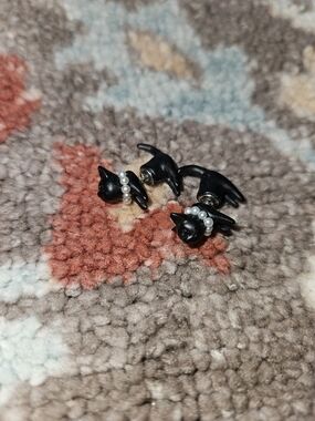 Cute Black Cat Pearl Collar Stud Earrings